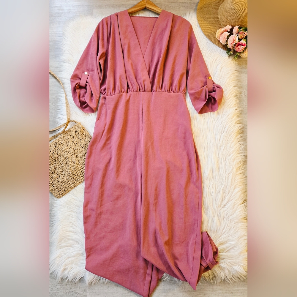 Women's Dusty Rose Wrap-Style Jumpsuit